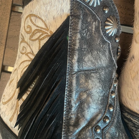 CORRAL Cowgirl Ankle Boots FRINGE Studs COW HAIR ON 7 - Picture 3 of 8